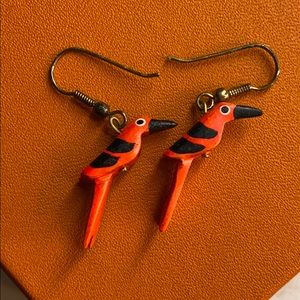Small handmade wooden bird earrings
